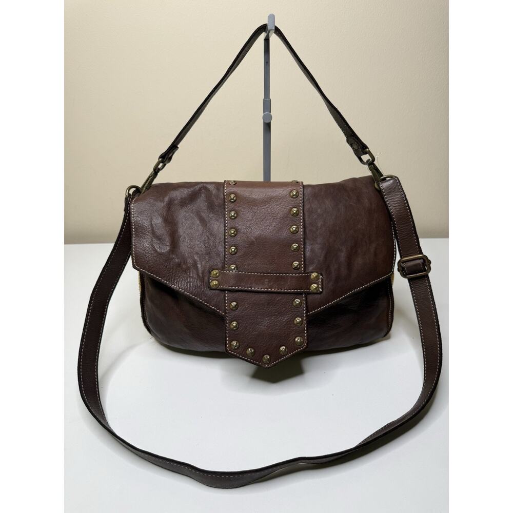 Costanza Rota Convertible Crossbody Brown Italian Leather Studded Shoulder Bag